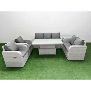 FIMOUS Pe Rattan Garden Furniture Set Reclining Chair Sofa Double Love Seat 2 Seater Sofa Lounge Set Adjustable Lifting Dining or Coffee Table Side Table FIMOUS Pe Rattan Garden Furniture Set Reclining Chair Sofa Double Love Seat 2 Seater Sofa Lounge Set Adjustable Lifting Dining or Coffee Table Side Table