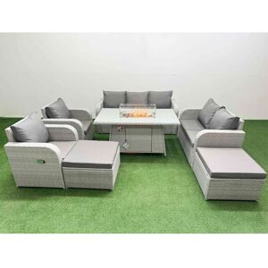 Pe Rattan Garden Furniture Set Reclining Chair Sofa Double Love Seat 2 Seater Sofa Lounge Set Firepit Dining Table 2 Big Footstool Light Grey - Fimous Pe Rattan Garden Furniture Set Reclining Chair Sofa Double Love Seat 2 Seater Sofa Lounge Set Firepit Dining Table 2 Big Footstool Light Grey - Fimous