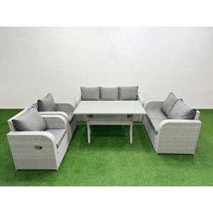 Pe Rattan Garden Furniture Set Reclining Chair Sofa Double Love Seat 2 Seater Sofa Lounge Set Rectangular Dining Table Light Grey - Fimous Pe Rattan Garden Furniture Set Reclining Chair Sofa Double Love Seat 2 Seater Sofa Lounge Set Rectangular Dining Table Light Grey - Fimous