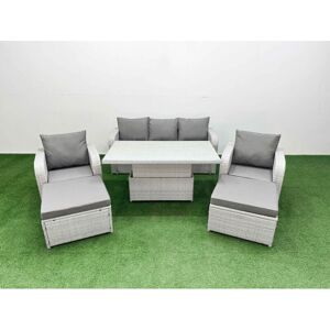 Pe Rattan Garden Furniture Set Reclining Chair Sofa Lounge Sofa Set Adjustable Lifting Dining or Coffee Table 2 Big Footstool Light Grey - Fimous Pe Rattan Garden Furniture Set Reclining Chair Sofa Lounge Sofa Set Adjustable Lifting Dining or Coffee Table 2 Big Footstool Light Grey - Fimous