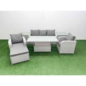 FIMOUS Pe Rattan Garden Furniture Set Reclining Chair Sofa Lounge Sofa Set Adjustable Lifting Dining or Coffee Table 2 Side Table Big Footstool Light Grey FIMOUS Pe Rattan Garden Furniture Set Reclining Chair Sofa Lounge Sofa Set Adjustable Lifting Dining or Coffee Table 2 Side Table Big Footstool Light Grey