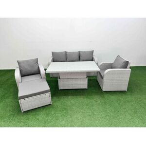 Pe Rattan Garden Furniture Set Reclining Chair Sofa Lounge Sofa Set Adjustable Lifting Dining or Coffee Table Big Footstool Light Grey - Fimous Pe Rattan Garden Furniture Set Reclining Chair Sofa Lounge Sofa Set Adjustable Lifting Dining or Coffee Table Big Footstool Light Grey - Fimous