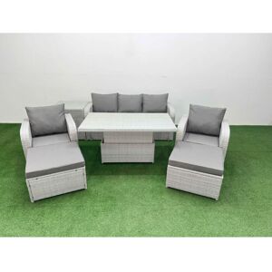 FIMOUS Pe Rattan Garden Furniture Set Reclining Chair Sofa Lounge Sofa Set Adjustable Lifting Dining or Coffee Table Side Table 2 Big Footstool Light Grey FIMOUS Pe Rattan Garden Furniture Set Reclining Chair Sofa Lounge Sofa Set Adjustable Lifting Dining or Coffee Table Side Table 2 Big Footstool Light Grey