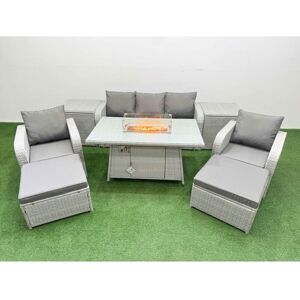 Pe Rattan Garden Furniture Set Reclining Chair Sofa Lounge Sofa Set Firepit Dining Table 2 Side Table 2 Big Footstool Light Grey - Fimous Pe Rattan Garden Furniture Set Reclining Chair Sofa Lounge Sofa Set Firepit Dining Table 2 Side Table 2 Big Footstool Light Grey - Fimous
