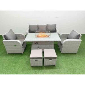 Pe Rattan Garden Furniture Set Reclining Chair Sofa Lounge Sofa Set Firepit Dining Table 2 Small Stools Light Grey - Fimous Pe Rattan Garden Furniture Set Reclining Chair Sofa Lounge Sofa Set Firepit Dining Table 2 Small Stools Light Grey - Fimous