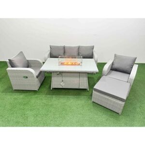 Pe Rattan Garden Furniture Set Reclining Chair Sofa Lounge Sofa Set Firepit Dining Table Big Footstool Light Grey - Fimous Pe Rattan Garden Furniture Set Reclining Chair Sofa Lounge Sofa Set Firepit Dining Table Big Footstool Light Grey - Fimous
