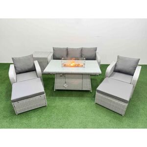 Pe Rattan Garden Furniture Set Reclining Chair Sofa Lounge Sofa Set Firepit Dining Table Side Table 2 Big Footstool Light Grey - Fimous Pe Rattan Garden Furniture Set Reclining Chair Sofa Lounge Sofa Set Firepit Dining Table Side Table 2 Big Footstool Light Grey - Fimous