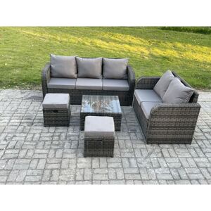 Fimous - pe Rattan Garden Furniture Sets 7 Seater Outdoor Lounge Sofa Set Square Coffee Table 2 Small Footstools Fimous - pe Rattan Garden Furniture Sets 7 Seater Outdoor Lounge Sofa Set Square Coffee Table 2 Small Footstools