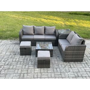 Pe Rattan Garden Furniture Sets 7 Seater Outdoor Lounge Sofa Set Square Coffee Table 2 Small Footstools Side Table - Fimous Pe Rattan Garden Furniture Sets 7 Seater Outdoor Lounge Sofa Set Square Coffee Table 2 Small Footstools Side Table - Fimous