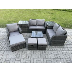 Pe Rattan Garden Furniture Sets Outdoor Love Sofa Chair Set Square Coffee Table 2 Side Tables 3 Footstools - Fimous Pe Rattan Garden Furniture Sets Outdoor Love Sofa Chair Set Square Coffee Table 2 Side Tables 3 Footstools - Fimous