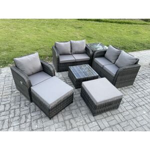 Fimous PE Rattan Garden Furniture Sets Outdoor Love Sofa Chair Set Square Coffee Table Side Table 2 Big Footstool Fimous PE Rattan Garden Furniture Sets Outdoor Love Sofa Chair Set Square Coffee Table Side Table 2 Big Footstool