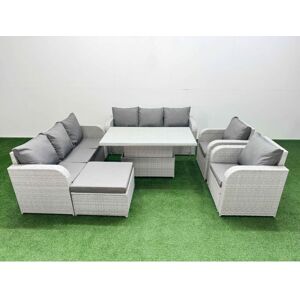 FIMOUS Pe Rattan High Back Lounge Sofa Set Patio Adjustable Lifting Dining or Coffee Table & Chairs Set with 3 Seater Sofa Reclining Chair Big Footstool FIMOUS Pe Rattan High Back Lounge Sofa Set Patio Adjustable Lifting Dining or Coffee Table & Chairs Set with 3 Seater Sofa Reclining Chair Big Footstool