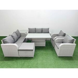 FIMOUS Pe Rattan High Back Lounge Sofa Set Patio Adjustable Lifting Dining or Coffee Table & Chairs Set with 3 Seater Sofa Reclining Chair Big Footstool FIMOUS Pe Rattan High Back Lounge Sofa Set Patio Adjustable Lifting Dining or Coffee Table & Chairs Set with 3 Seater Sofa Reclining Chair Big Footstool