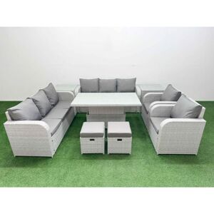FIMOUS Pe Rattan High Back Lounge Sofa Set Patio Adjustable Lifting Dining or Coffee Table & Chairs Set with 3 Seater Sofa Reclining Chair Stools 2 Side FIMOUS Pe Rattan High Back Lounge Sofa Set Patio Adjustable Lifting Dining or Coffee Table & Chairs Set with 3 Seater Sofa Reclining Chair Stools 2 Side