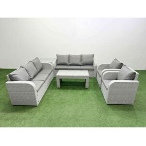 Pe Rattan High Back Lounge Sofa Set Patio Oblong Coffee Table & Chairs Set with 3 Seater Sofa Reclining Chair Side Table Light Grey - Fimous Pe Rattan High Back Lounge Sofa Set Patio Oblong Coffee Table & Chairs Set with 3 Seater Sofa Reclining Chair Side Table Light Grey - Fimous