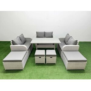 Pe Rattan Lounge Sofa Set 10 Seater Outdoor Garden Furniture Set with Dining Table Love Sofa 2 Big Footstools 2 Small Stool Light Grey - Fimous Pe Rattan Lounge Sofa Set 10 Seater Outdoor Garden Furniture Set with Dining Table Love Sofa 2 Big Footstools 2 Small Stool Light Grey - Fimous
