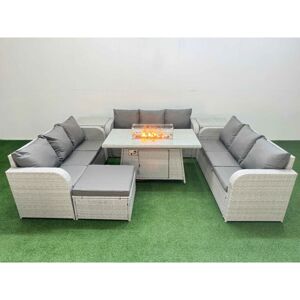 FIMOUS Pe Rattan Lounge Sofa Set 10 Seater Outdoor Garden Furniture Set with Firepit Dining Table 3 Seater Sofa Big Footstool 2 Side Table Light Grey FIMOUS Pe Rattan Lounge Sofa Set 10 Seater Outdoor Garden Furniture Set with Firepit Dining Table 3 Seater Sofa Big Footstool 2 Side Table Light Grey