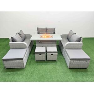 Pe Rattan Lounge Sofa Set 10 Seater Outdoor Garden Furniture Set with Gas Firepit Table Love Sofa 2 Big Footstools Light Grey - Fimous Pe Rattan Lounge Sofa Set 10 Seater Outdoor Garden Furniture Set with Gas Firepit Table Love Sofa 2 Big Footstools Light Grey - Fimous
