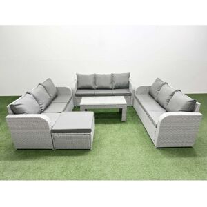 Pe Rattan Lounge Sofa Set 10 Seater Outdoor Garden Furniture Set with Oblong Coffee Table 3 Seater Sofa Big Footstool Light Grey - Fimous Pe Rattan Lounge Sofa Set 10 Seater Outdoor Garden Furniture Set with Oblong Coffee Table 3 Seater Sofa Big Footstool Light Grey - Fimous