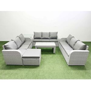 Pe Rattan Lounge Sofa Set 10 Seater Outdoor Garden Furniture Set with Oblong Coffee Table 3 Seater Sofa Big Footstool Side Table Light Grey - Fimous Pe Rattan Lounge Sofa Set 10 Seater Outdoor Garden Furniture Set with Oblong Coffee Table 3 Seater Sofa Big Footstool Side Table Light Grey - Fimous