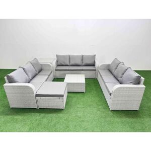 Pe Rattan Lounge Sofa Set 10 Seater Outdoor Garden Furniture Set with Square Coffee Table 3 Seater Sofa Big Footstool Side Table Light Grey - Fimous Pe Rattan Lounge Sofa Set 10 Seater Outdoor Garden Furniture Set with Square Coffee Table 3 Seater Sofa Big Footstool Side Table Light Grey - Fimous