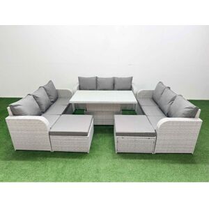 FIMOUS Pe Rattan Lounge Sofa Set 11 Seater Outdoor Garden Furniture Set with Adjustable Lifting Dining or Coffee Table 3 Seater Sofa 2 Big Footstools Light FIMOUS Pe Rattan Lounge Sofa Set 11 Seater Outdoor Garden Furniture Set with Adjustable Lifting Dining or Coffee Table 3 Seater Sofa 2 Big Footstools Light