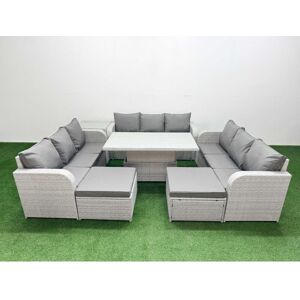 FIMOUS Pe Rattan Lounge Sofa Set 11 Seater Outdoor Garden Furniture Set with Adjustable Lifting Dining or Coffee Table 3 Seater Sofa 2 Big Footstools Side FIMOUS Pe Rattan Lounge Sofa Set 11 Seater Outdoor Garden Furniture Set with Adjustable Lifting Dining or Coffee Table 3 Seater Sofa 2 Big Footstools Side
