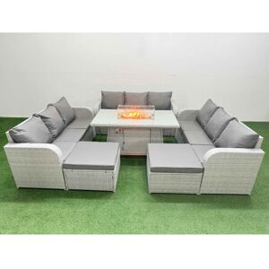 Pe Rattan Lounge Sofa Set 11 Seater Outdoor Garden Furniture Set with Firepit Dining Table 3 Seater Sofa 2 Big Footstools Light Grey - Fimous Pe Rattan Lounge Sofa Set 11 Seater Outdoor Garden Furniture Set with Firepit Dining Table 3 Seater Sofa 2 Big Footstools Light Grey - Fimous