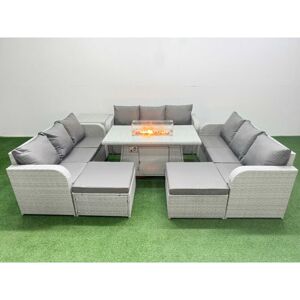 FIMOUS Pe Rattan Lounge Sofa Set 11 Seater Outdoor Garden Furniture Set with Firepit Dining Table 3 Seater Sofa 2 Big Footstools Side Table Light Grey FIMOUS Pe Rattan Lounge Sofa Set 11 Seater Outdoor Garden Furniture Set with Firepit Dining Table 3 Seater Sofa 2 Big Footstools Side Table Light Grey