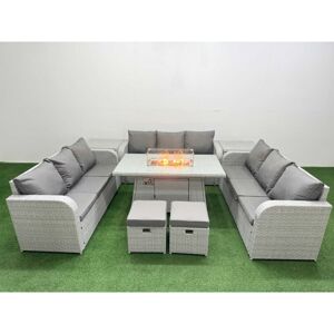 Pe Rattan Lounge Sofa Set 11 Seater Outdoor Garden Furniture Set with Firepit Dining Table 3 Seater Sofa 2 Stools 2 Side Table Light Grey - Fimous Pe Rattan Lounge Sofa Set 11 Seater Outdoor Garden Furniture Set with Firepit Dining Table 3 Seater Sofa 2 Stools 2 Side Table Light Grey - Fimous