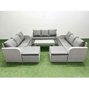 Pe Rattan Lounge Sofa Set 11 Seater Outdoor Garden Furniture Set with Oblong Coffee Table 3 Seater Sofa 2 Big Footstools Light Grey - Fimous Pe Rattan Lounge Sofa Set 11 Seater Outdoor Garden Furniture Set with Oblong Coffee Table 3 Seater Sofa 2 Big Footstools Light Grey - Fimous