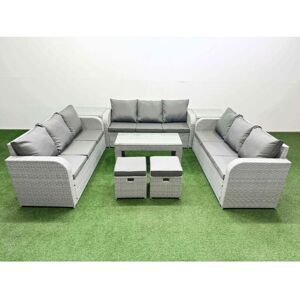 Pe Rattan Lounge Sofa Set 11 Seater Outdoor Garden Furniture Set with Oblong Coffee Table 3 Seater Sofa 2 Stools 2 Side Table Light Grey - Fimous Pe Rattan Lounge Sofa Set 11 Seater Outdoor Garden Furniture Set with Oblong Coffee Table 3 Seater Sofa 2 Stools 2 Side Table Light Grey - Fimous