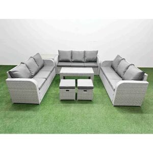 Pe Rattan Lounge Sofa Set 11 Seater Outdoor Garden Furniture Set with Oblong Coffee Table 3 Seater Sofa 2 Stools Side Table Light Grey - Fimous Pe Rattan Lounge Sofa Set 11 Seater Outdoor Garden Furniture Set with Oblong Coffee Table 3 Seater Sofa 2 Stools Side Table Light Grey - Fimous