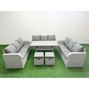 Pe Rattan Lounge Sofa Set 11 Seater Outdoor Garden Furniture Set with Rectangular Dining Table 3 Seater Sofa 2 Stools Light Grey - Fimous Pe Rattan Lounge Sofa Set 11 Seater Outdoor Garden Furniture Set with Rectangular Dining Table 3 Seater Sofa 2 Stools Light Grey - Fimous