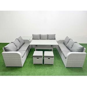 Pe Rattan Lounge Sofa Set 11 Seater Outdoor Garden Furniture Set with Rectangular Dining Table 3 Seater Sofa 2 Stools Side Table Light Grey - Fimous Pe Rattan Lounge Sofa Set 11 Seater Outdoor Garden Furniture Set with Rectangular Dining Table 3 Seater Sofa 2 Stools Side Table Light Grey - Fimous
