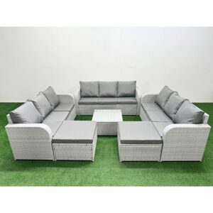Pe Rattan Lounge Sofa Set 11 Seater Outdoor Garden Furniture Set with Square Coffee Table 3 Seater Sofa 2 Big Footstools Light Grey - Fimous Pe Rattan Lounge Sofa Set 11 Seater Outdoor Garden Furniture Set with Square Coffee Table 3 Seater Sofa 2 Big Footstools Light Grey - Fimous
