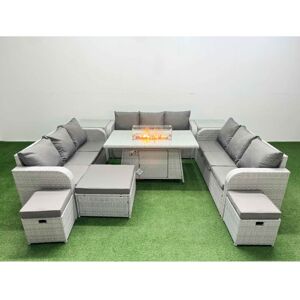 Pe Rattan Lounge Sofa Set 12 Seater Outdoor Garden Furniture Set with Firepit Dining Table 3 Seater Sofa 3 Stools 2 Side Table Light Grey - Fimous Pe Rattan Lounge Sofa Set 12 Seater Outdoor Garden Furniture Set with Firepit Dining Table 3 Seater Sofa 3 Stools 2 Side Table Light Grey - Fimous