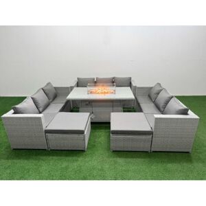 Pe Rattan Lounge Sofa Set Outdoor Garden Furniture Set with Firepit Dining Table 3 Seater Sofa Light Grey - Fimous Pe Rattan Lounge Sofa Set Outdoor Garden Furniture Set with Firepit Dining Table 3 Seater Sofa Light Grey - Fimous