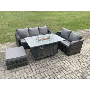 Pe Wicker Outdoor Rattan Garden Furniture Set Propane Gas Fire Pit Table and Sofa set with Big Footstool - Fimous Pe Wicker Outdoor Rattan Garden Furniture Set Propane Gas Fire Pit Table and Sofa set with Big Footstool - Fimous