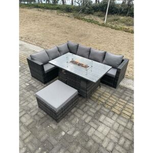 Fimous Rattan Corner Sofa Set Gas Firepit Dining Table Set Patio Heater Burner - Garden Furniture Fimous Rattan Corner Sofa Set Gas Firepit Dining Table Set Patio Heater Burner - Garden Furniture
