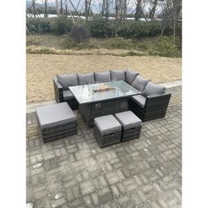 Rattan Corner Sofa Set Gas Firepit Dining Table Set Patio Heater Burner With Big Footstool Dark Grey Mixed 9 Seater - Fimous Rattan Corner Sofa Set Gas Firepit Dining Table Set Patio Heater Burner With Big Footstool Dark Grey Mixed 9 Seater - Fimous