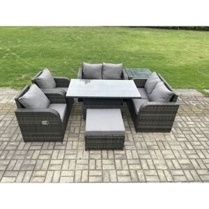 Rattan Furniture Outdoor Garden Dining Set Patio Height Adjustable Rising lifting Table Love Sofa Chair With Side Table Big Footstool - Fimous Rattan Furniture Outdoor Garden Dining Set Patio Height Adjustable Rising lifting Table Love Sofa Chair With Side Table Big Footstool - Fimous