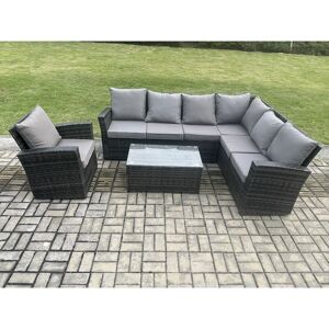 Rattan Garden Furniture Corner Sofa Set 4 Pieces Outdoor Patio Sofa Chair Table Set with Rectangular Coffee Table Dark Grey Mixed - Fimous Rattan Garden Furniture Corner Sofa Set 4 Pieces Outdoor Patio Sofa Chair Table Set with Rectangular Coffee Table Dark Grey Mixed - Fimous