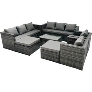 Fimous Rattan Garden Furniture Dining Set 10-seater Patio Coffee Table Sofa Set with 2 Big Stools Dark Grey Mixed Fimous Rattan Garden Furniture Dining Set 10-seater Patio Coffee Table Sofa Set with 2 Big Stools Dark Grey Mixed