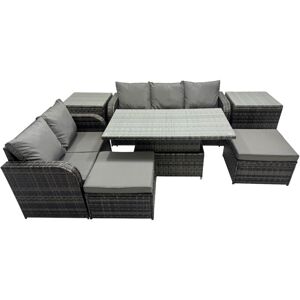 Rattan Garden Furniture Dining Set 7-seater Patio Height Adjustable Rising Lifting Table Sofa Set with 2 Side Tables Dark Grey Mixed - Fimous Rattan Garden Furniture Dining Set 7-seater Patio Height Adjustable Rising Lifting Table Sofa Set with 2 Side Tables Dark Grey Mixed - Fimous