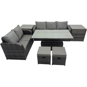 Rattan Garden Furniture Dining Set 7-seater Patio Height Adjustable Rising Lifting Table Sofa Set with 2 Small Footstools Dark Grey Mixed - Fimous Rattan Garden Furniture Dining Set 7-seater Patio Height Adjustable Rising Lifting Table Sofa Set with 2 Small Footstools Dark Grey Mixed - Fimous