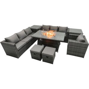 Fimous Rattan Garden Furniture Firepit Dining Set 9 Seater Lounge Sofa Table Set with 2 Side Table 2 Footstool Fimous Rattan Garden Furniture Firepit Dining Set 9 Seater Lounge Sofa Table Set with 2 Side Table 2 Footstool