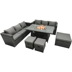 Rattan Garden Furniture Firepit Dining Set 9 Seater Lounge Sofa Table Set with 3 Footstool - Fimous Rattan Garden Furniture Firepit Dining Set 9 Seater Lounge Sofa Table Set with 3 Footstool - Fimous