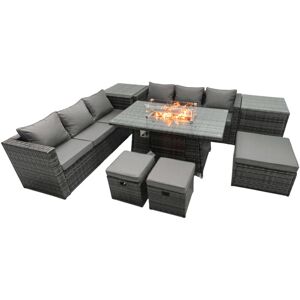 Rattan Garden Furniture Firepit Dining Set 9 Seater Lounge Sofa Table Set with 2 Side Table 3 Footstool - Fimous Rattan Garden Furniture Firepit Dining Set 9 Seater Lounge Sofa Table Set with 2 Side Table 3 Footstool - Fimous