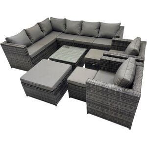 Fimous Rattan Garden Furniture Patio Furniture Sets with Corner Sofa 2 Chairs Square Coffee Table 3 Footstools Dark Grey Mixed Fimous Rattan Garden Furniture Patio Furniture Sets with Corner Sofa 2 Chairs Square Coffee Table 3 Footstools Dark Grey Mixed